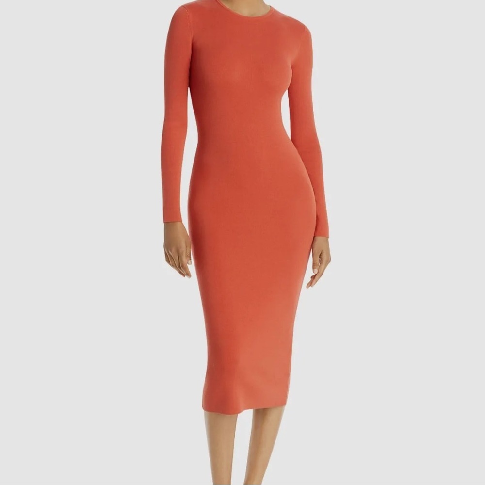 NWT A.L.C Conley Cut-Out Long Sleeve Midi Dress Small Mecca Orange Bodycon Knit - Picture 6 of 16